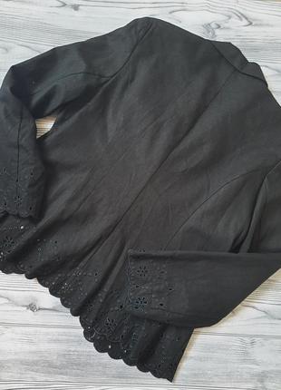 Пиджак жакет блейзер черный базовый перфорация лен и вискоза3 фото