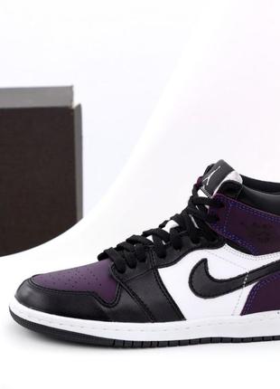 Мужские кроссовки nike air jordan 1 mid purple black white 40-41-42-43-44-45