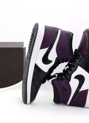 Чоловічі кросівки nike air jordan 1 mid purple black white 40-41-42-43-44-456 фото