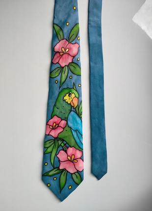 Краватка галстук з квітами та папугою2 фото