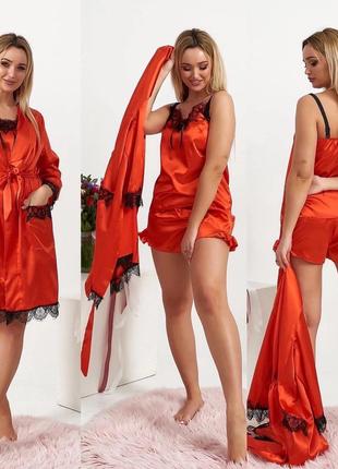 Піжама з шортами жіноча літнє легка халат майка шовкова мереживна батал