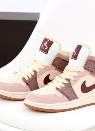 Женские кроссовки nike air jordan 1 mid brown beige 36-37-38-39-40