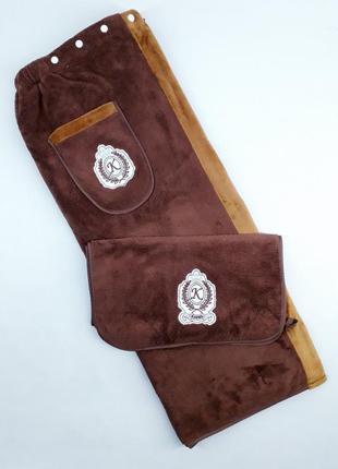 Чоловічій набір для сауни koloco 998-666 35*75см,75*150см(р) коричневий, сірий,хакі.3 фото