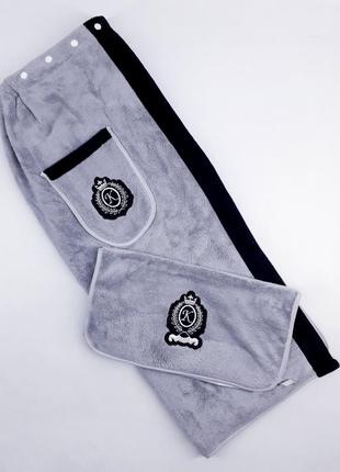 Чоловічій набір для сауни koloco 998-666 35*75см,75*150см(р) коричневий, сірий,хакі.4 фото