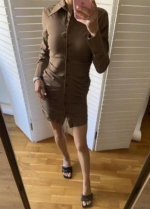 Плаття сорочка рубашка zara платье сукня шоколадного кольору8 фото