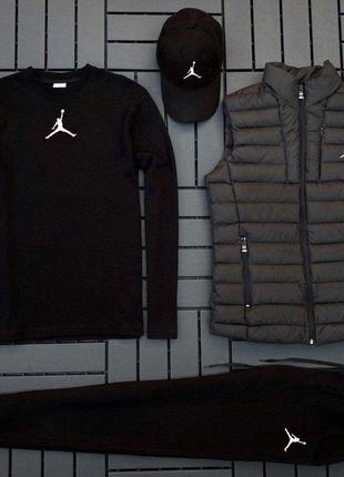 Комплект jordan кофта + штани + футболка + кепка + жилетка