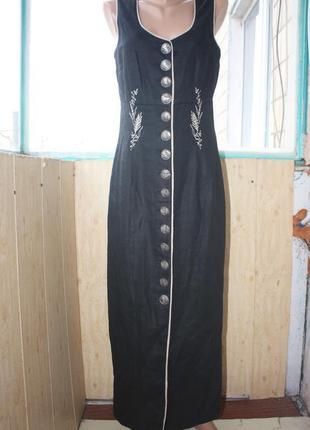 Шикарное натуральное лён+вискоза длинное платье с вышивкой и красивыми пуговицами1 фото