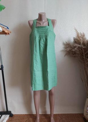 Фирменное next платье миди/сарафан со 100 % льна в зеленом, размер л-ка