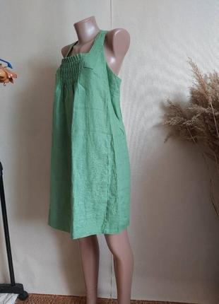 Фирменное next платье миди/сарафан со 100 % льна в зеленом, размер л-ка4 фото