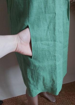 Фирменное next платье миди/сарафан со 100 % льна в зеленом, размер л-ка5 фото