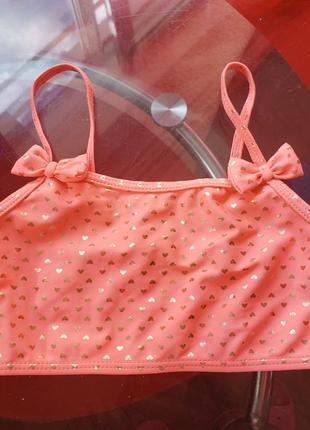 Primark топ верх от купальника девочке 6-7л 116-122см коралловый золотые сердечки