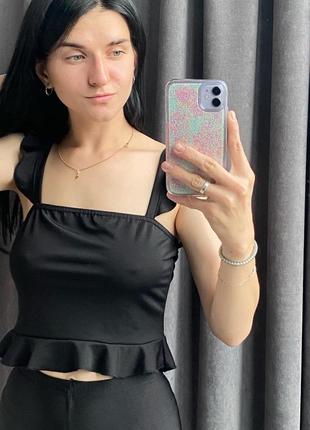 Топ на бретелях жіночий чорний топік