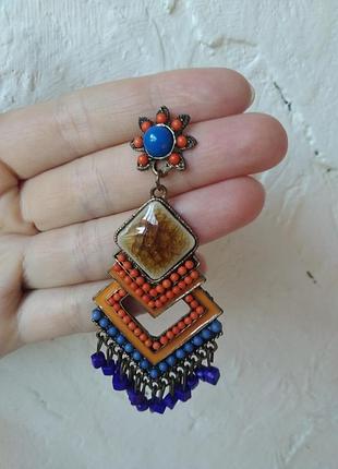 Очень красивые серьги гвоздики с эмалью, бисером