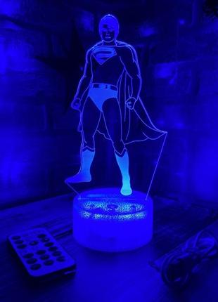3d-лампа супермен, подарунок для фанатів супергероїв, 3d світильник або нічник, 7 кольорів і 4 режиму, таймер, пульт та батарейки1 фото