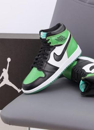 Мужские кроссовки nike air jordan 1 mid green black white 40-41-42-43-44-45