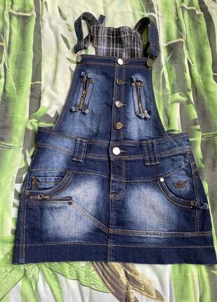 Жіночий джинсовий сарафан синій комбінезон зі спідницею літній стильний модний крутий1 фото