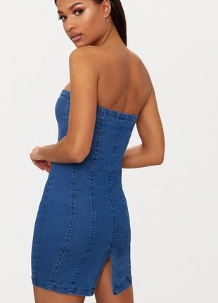 Синее джинсовое облегающее платье на шнуровке спереди prettylittlething uk-102 фото