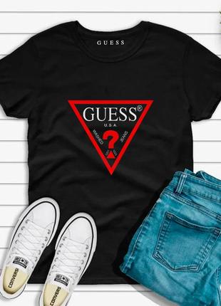 Женская футболка guess гесс чёрная жіноча футболка гесс чорна4 фото