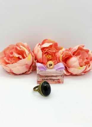 🖤🐻 кольцо в винтажном стиле натуральный камень черно-коричневый агат р.182 фото