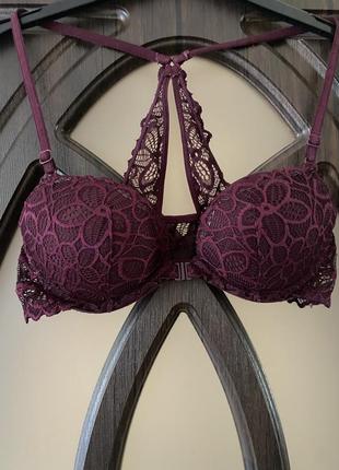 Шикарный, ажурный, бордовый бюстгальтер, от victoria’s secret