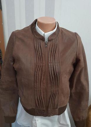 Шкіряна куртка коричнева шкіряна куртка-бомбер1 фото