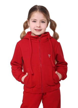 Костюм дитячий, спортивний, трикотажний, турецька тканина трехнитка, для дівчинки, червоний3 фото