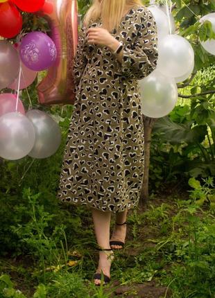 Платье сукня міді хакі з пишними рукавами7 фото