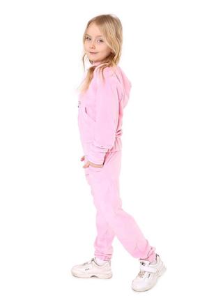 Костюм двойка детский, спортивный, велюровый, подростковый, кофта на молнии, штаны, розовый, девочки3 фото