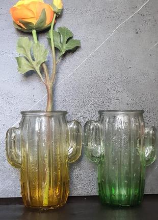 Розпродаж🔥 яскрава незвичайна скляна ваза у формі кактусу.3 фото