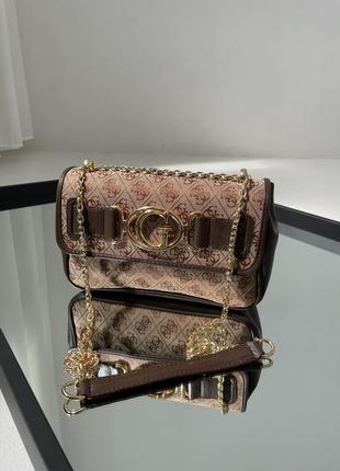 Guess aileen brown розкішна коричнева жіноча брендова сумочка з золотим ланцюжком коричневая шикарная сумка с золотистой цепочкой7 фото