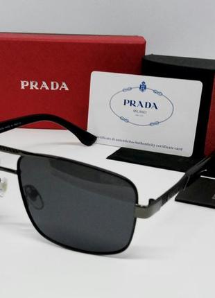 Prada модные мужские солнцезащитные очки черные поляризированные в металле1 фото