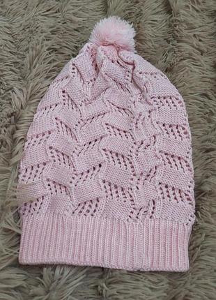 Шапка весенняя осенняя рожева осень весна в дырочку перфорацией красивая вязанная длинная