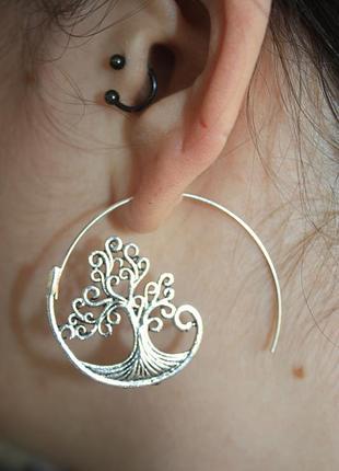 Серьги серёжки протяжки дерево этно бохо индийский трайбл стиль