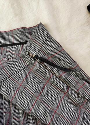 Дизайнерская длинная юбка плиссе миди теплая в клетку полоску серая разноцветная шерсть андре тан10 фото