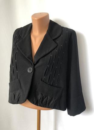Жакет пиджак укороченный черный нарядный с бантом1 фото