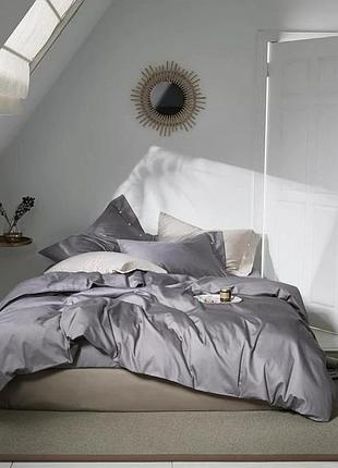 Постіль на резинці сірий сатин мерісет