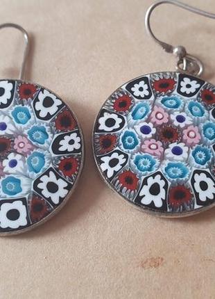 Серьги millefiori из муранского стекла и серебра