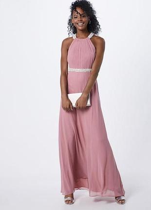 Праздничное нарядное вечернее свадебное коктейльное длинное платье шифоновое с камнями