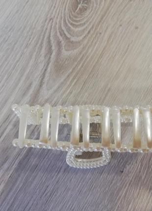 Краб для волос заколка женская зажим крабик с жемчугом