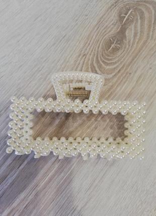 Краб для волос заколка женская зажим крабик с жемчугом