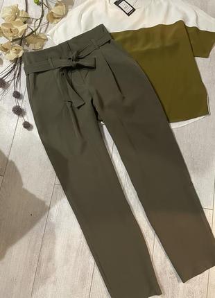 Зауженные брюки цвет хаки с высокой посадкой офисные штаны высокая посадка завужені