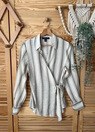 Блуза на запах в полоску  лен