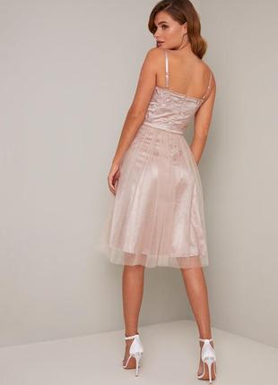 Винтажное платье миди с кружевным лифом на бретельках розового цвета4 фото
