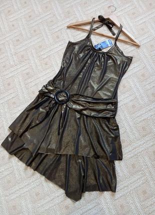 Золотисто-черное ярусное платье, kiabi, размер m-l1 фото