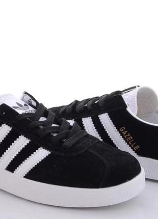 Кроссовки-кеды из натуральной замши adidas gazelle black/white1 фото