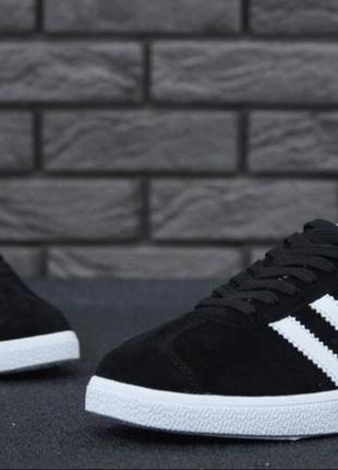 Кроссовки-кеды из натуральной замши adidas gazelle black/white6 фото