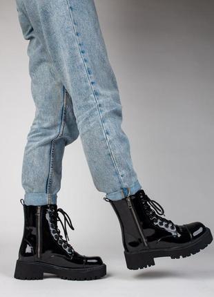 Ботінки жіночі balenciaga boots tractor black patent lacquer / жіночі черевики баленсияга трактор