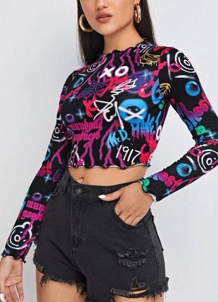 Топ топік топік прозорий сітка сітчастий сітка сітчатий кольоровий кольоровий принт прінт кофточка кофтинка кроп скорочений укорочений печворк