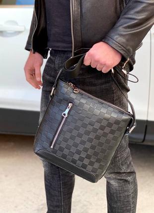 Сумка месенджер чоловіча шкіряна чорна брендовий в стилі луї вітон louis vuitton discovery
