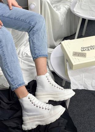 Жіночі кросівки alexander mcqueen tread slick total white знижка sale 💫 кросівки білі високі8 фото
